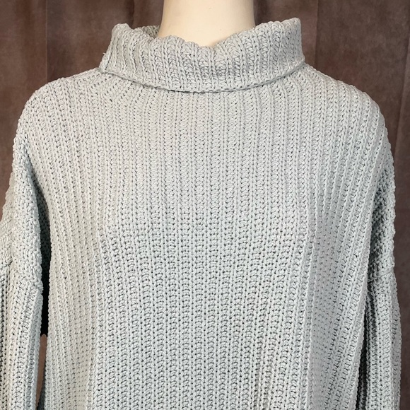 Aerie Light Blue Oversized Cowl Neck Chunky Knit Sweater- Size Small - Picture 2 of 10
